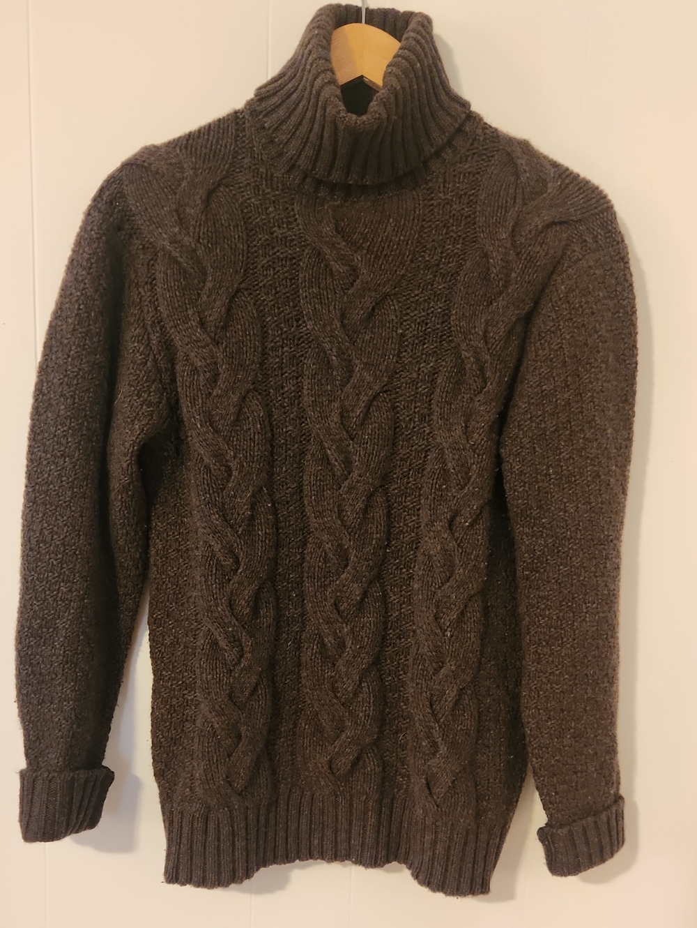 Turnbull & Asser Men's Brown Cable Knit Turtleneck Sweater